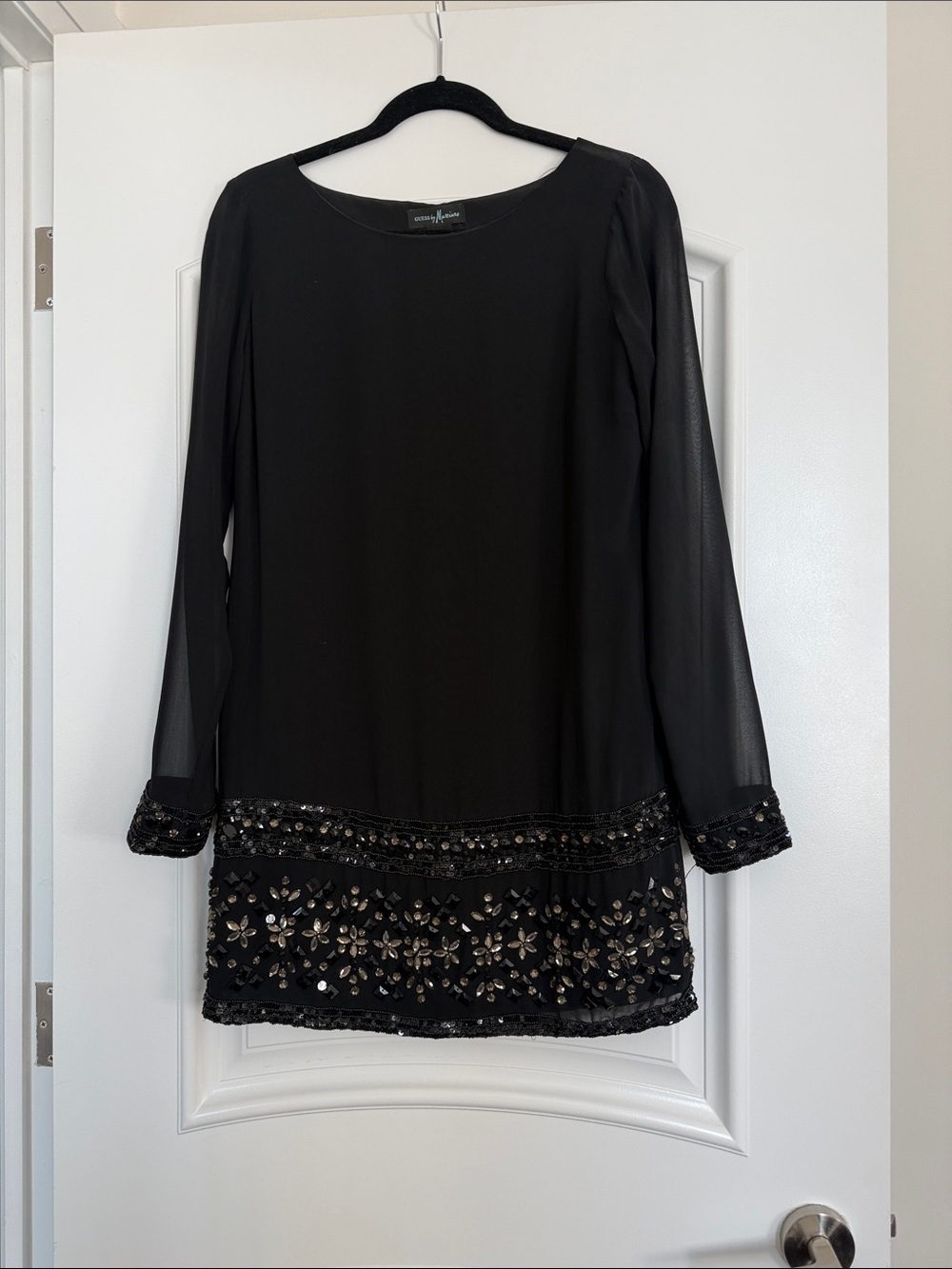 Guess by Marciano Black Long-Sleeve Beaded Tunic Dress